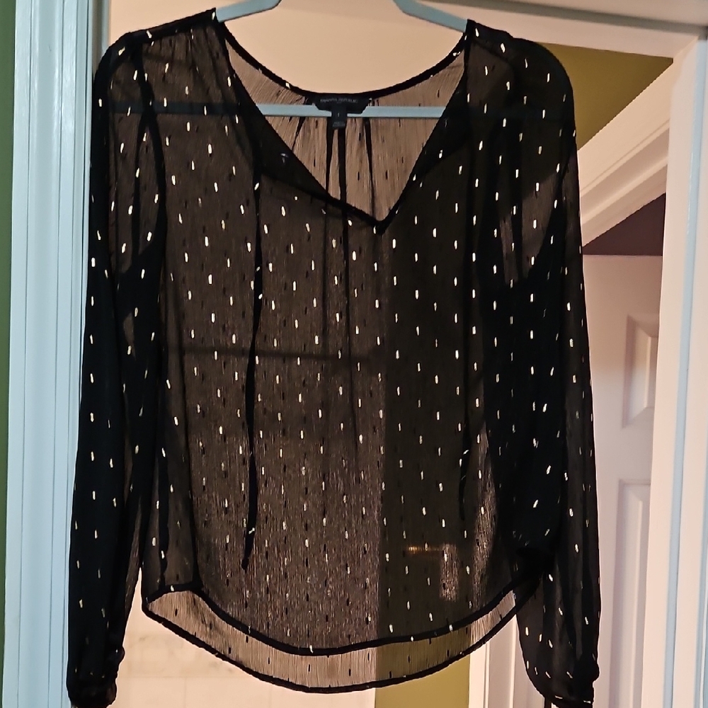 Banana Republic Black Sheer Tie Front Blouse